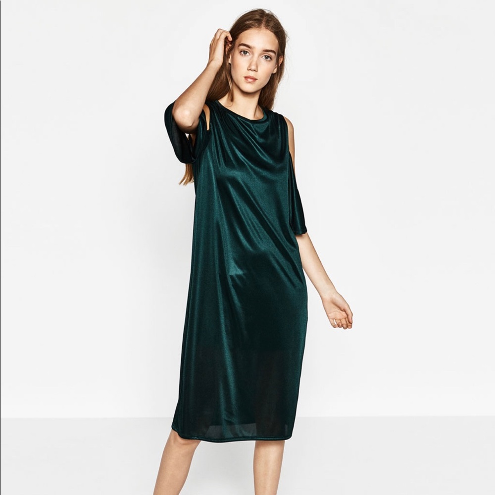 NEW Zara Off the Shoulder faux satin dress